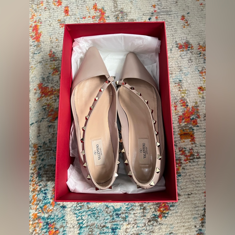Valentino Garavani Rockstud Pointed Toe Ballerina Leather Flats Size 39